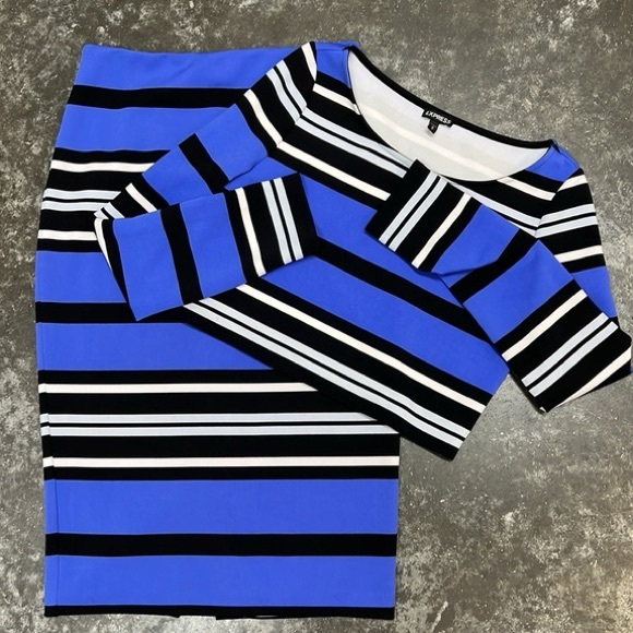 EXPRESS: (SET) Striped Long Sleeve Crop Top & Midi Skirt Set - Picture 5 of 5